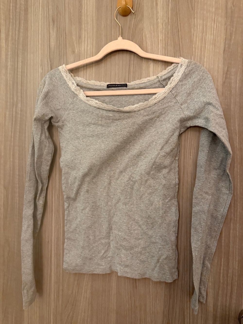 Brandy Melville Grey Knit Top with Cream Lace Trim